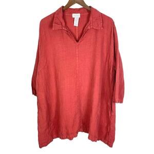 Mosaic USA | 100% Linen Terra Cotta Red Oversized 3/4 Sleeve Collared Tunic